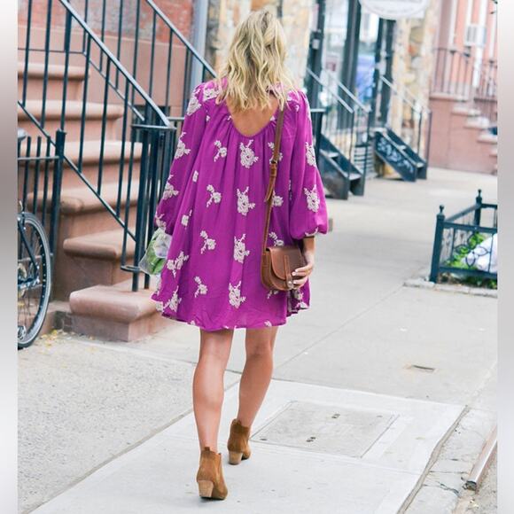 FREE PEOPLE Embroidered Austin Emma Boho Mini Dress Pink Sz L Boho Cowgirl Glam - Picture 4 of 15